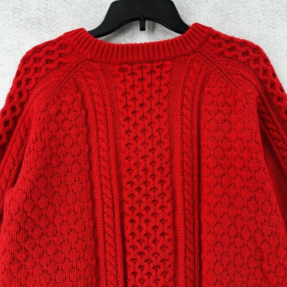 NWT J Crew Sweater Womens‎ LARGE Pom-Pom Cable-Knit Red Lambswool Luxury $98 - Picture 8 of 15